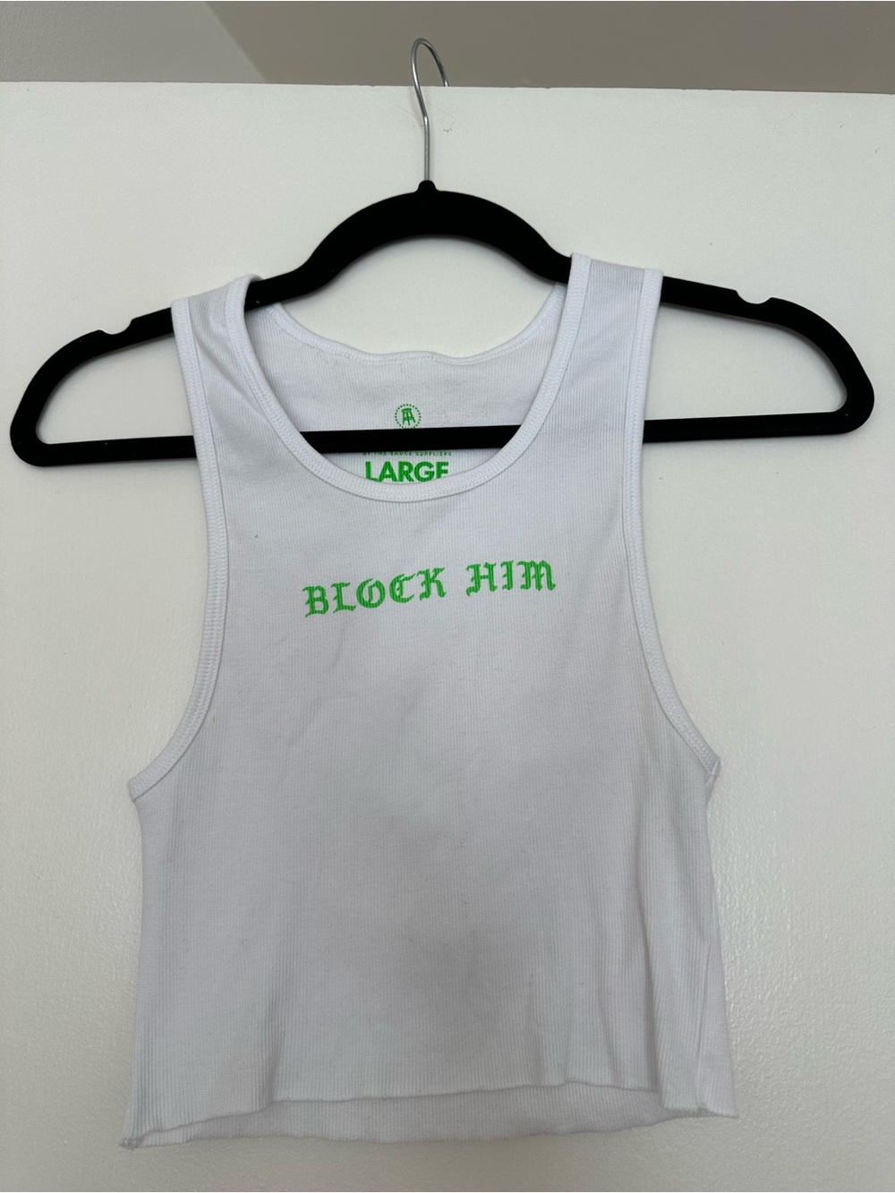 CHD White Crop with Green "BLOCK HIM" Text